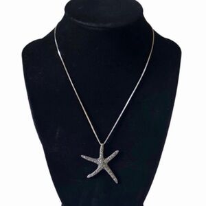 .925 Sterling Silver Marcasite Starfish Pendant Necklace